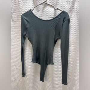 Aerie Slate Ribbed Long Sleeve Bodysuit